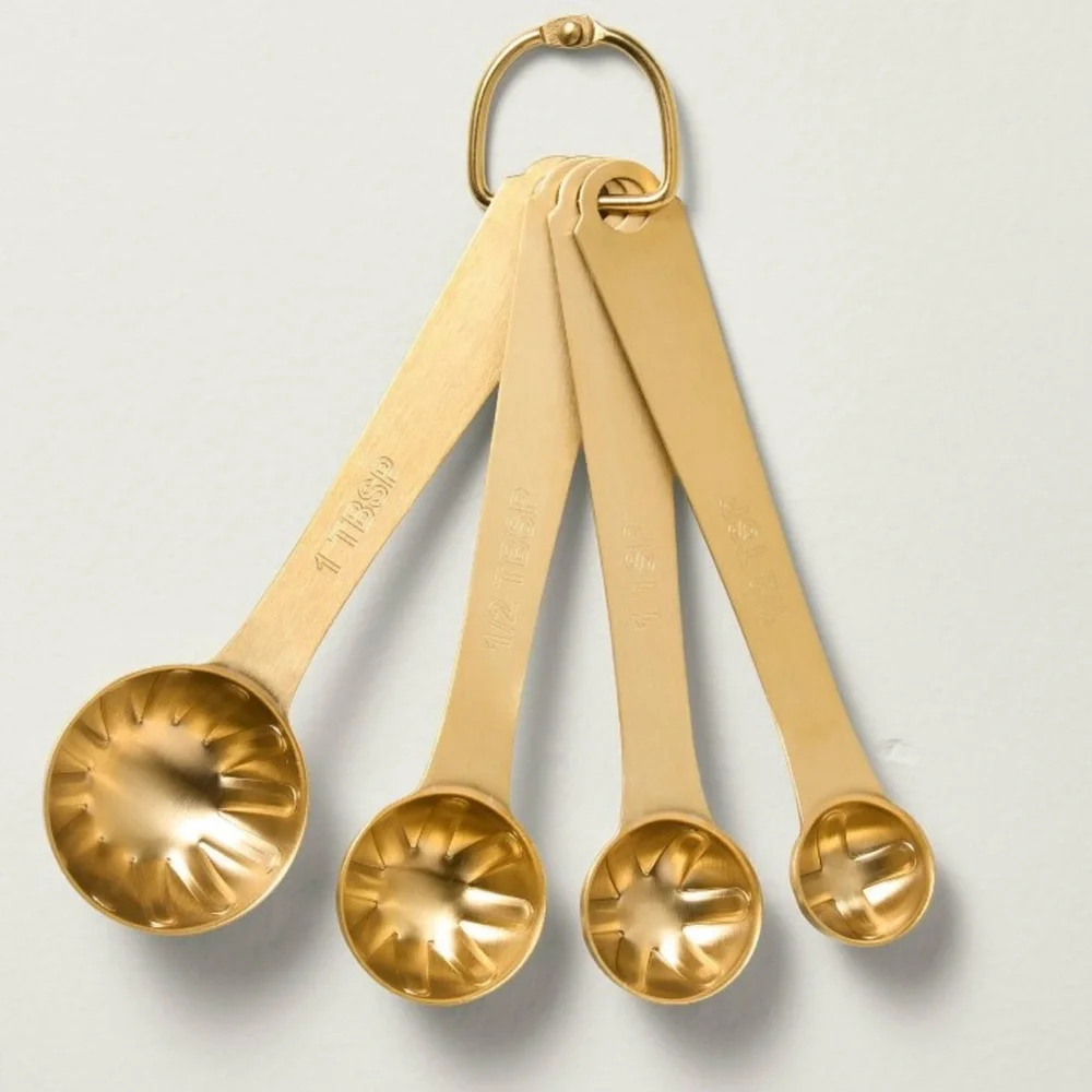 LAST ONE! 4pc Vintage Brass Measuring Spoons Stainless Steel Hearth & Hand